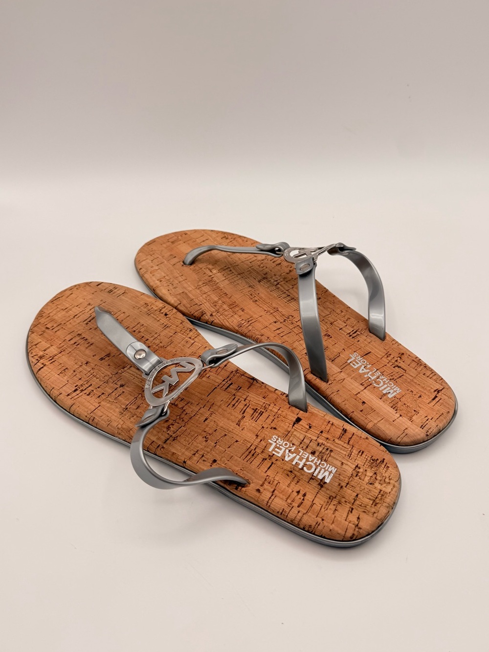 MICHAEL KORS MK Logo Cork Thong Sandals Silver Women’s Size  11 - Picture 6 of 9